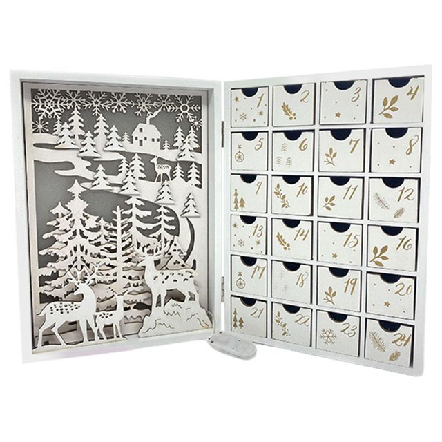 Calendario de Adviento navideño Casa con 24 cajones y luces LED Adviento a decoración navideña Llene regalos para Sunnimix Calendario de adviento