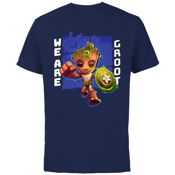 Marvel 85th Anniversary We Are Groot Captain America - Short Sleeve Cotton T-Shirt for Adults - Customized-Navy