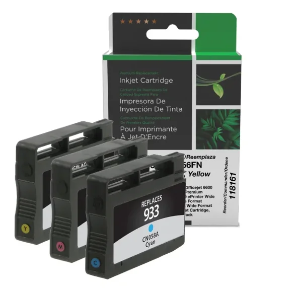 Remanufactured Clover Imaging Cyan, Magenta, Yellow Ink Cartridges compatible with HP 933 (N9H56FN) 3-Pack