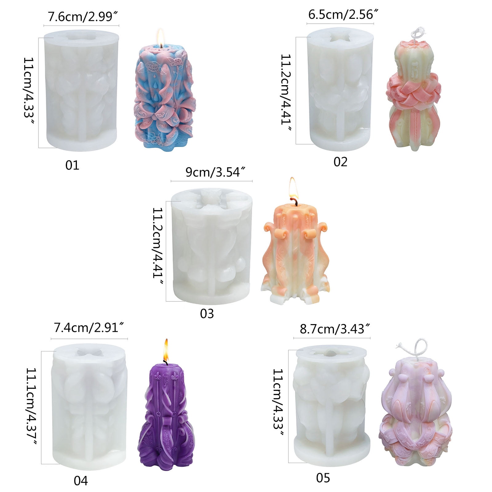 3D Pillar Candle Mold Craft Silicone Mold for Crafting Candle Plaster Art Crafts Room Ornament Cake Fondant Decoration