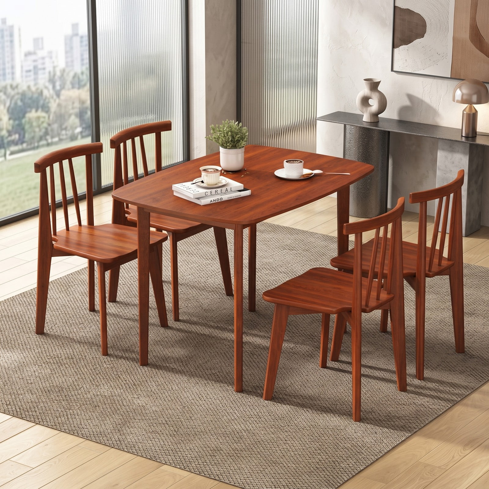 Furnibear Wooden Dining Table for 2-4 People, Rectangular Kitchen Table with Rubber Wood Legs, Space-Saving Dinner Table for Small Apartment, Kitchen, Dining, Walnut