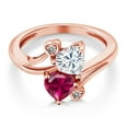 thumbnail image 3 of Gem Stone King 18K Rose Gold Plated Silver White Moissanite Red Created Ruby and White Diamond Ring for Women (1.80 Cttw, Heart Shape 6MM, Gemstone Birthstone, Size 6), 3 of 6