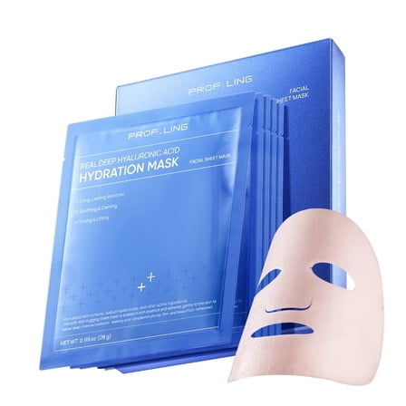 REAL DEEP Hyaluronic Acid Hydration Face Mask 5 Count - 24H Moisturizing for Dry & Sensitive Skin, with Niacinamide & Panthenol, Soothing Camellia Sheet Mask for Plumping, Firming & Brightening