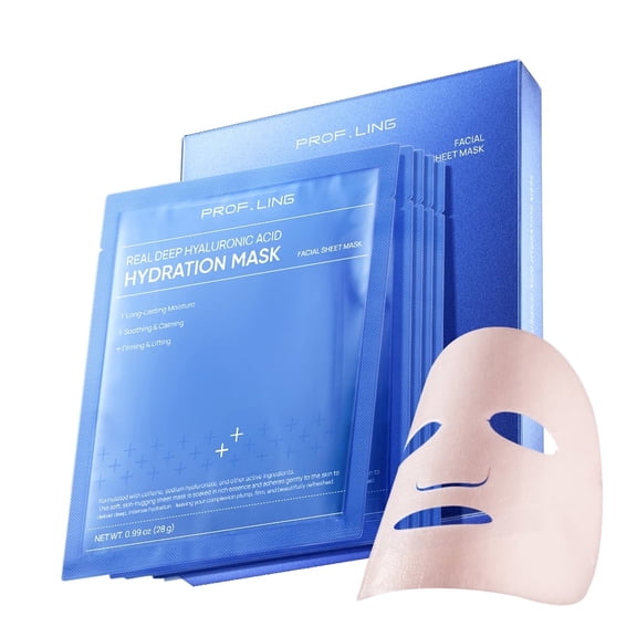 REAL DEEP Hyaluronic Acid Hydration Face Mask 5 Count - 24H Moisturizing for Dry & Sensitive Skin, with Niacinamide & Panthenol, Soothing Camellia Sheet Mask for Plumping, Firming & Brightening