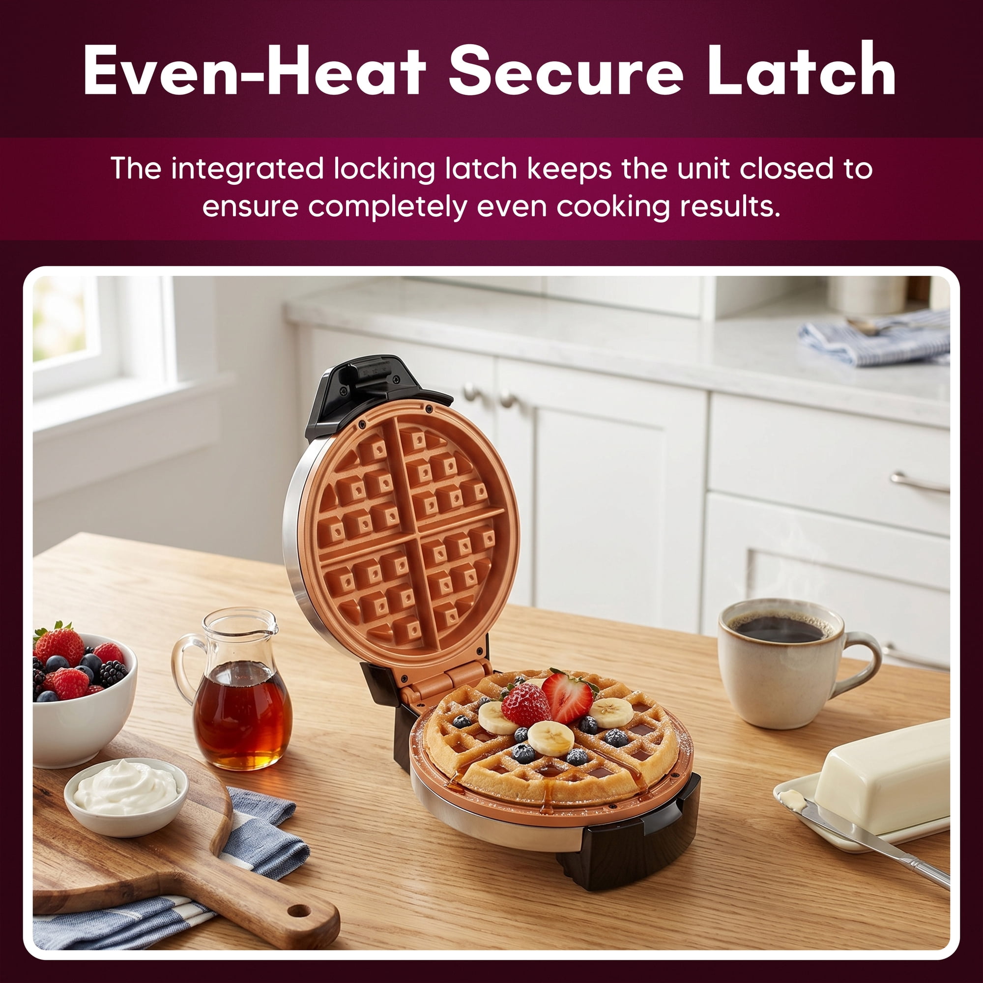 Elite Cuisine EWML0062 Belgian Waffle Maker With PFAS-Free CeramiCrisp Ceramic Nonstick Plates