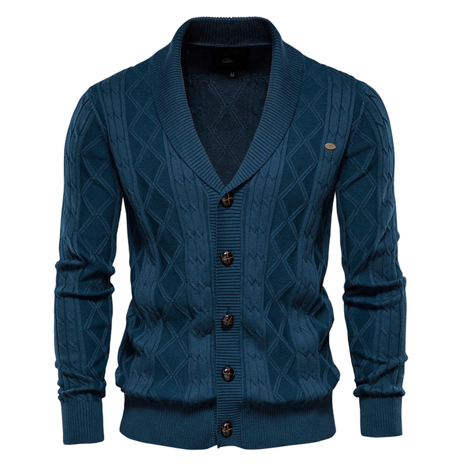 Cardigan Homme Tricoté Bleu Marine - Col V, Manches Longues, Grande Taille - Pull Chic Et Confortable - 6