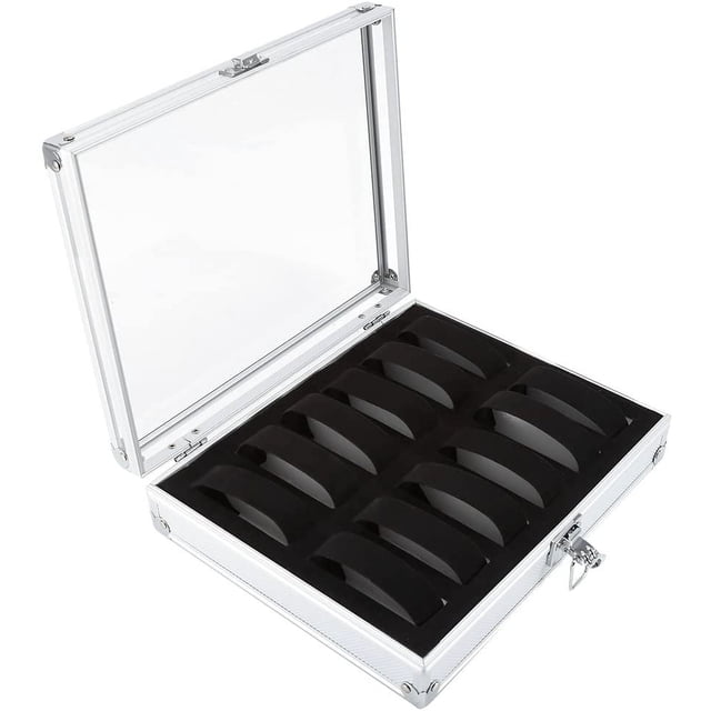 HUGFEGWE Watch Box, 6/12 Grid Slots Aluminum Rectangle Watch Jewellery Display Storage Organizer Box Case, for Store Display, Home Decoration (12 Slots) CA919-79077