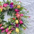 thumbnail image 5 of Sinkoo 20 Inch Spring Wreaths for Front Door, Spring Summer Silk Wreath with Green Leaves Artificial Tulip Flower Wreaths for All Seasons Window Wall Wedding Valentines Day Decor, 5 of 10