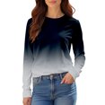 thumbnail image 4 of Women's Gradient Color Raglan Sleeve Round Neck Sweatshirt, Long Sleeve Soft Rayon Blend Pullover Top with Loose Fit for Fall Season, Casual Streetwear and Legging Pairing Outfits Navy XXXXL, 4 of 8