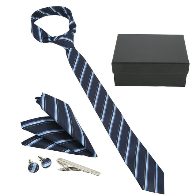 Conjunto de corbatas para hombre, corbata clásica informal de negocios a rayas azules, toalla de mano, conjunto con caja de regalo, accesorios de ropa