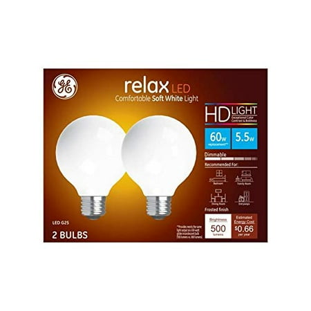 

GE Relax LED G25 60 watt equivalent Soft White Dimmable candelabra base Globe Bulb Light Bulb (2-Pack)