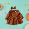 thumbnail image 7 of Otqutp Kids Autumn Sundress Toddler Baby Girls Casual Long Sleeve Round Neck Solid Color Dress Party Princess Dress Clothes for 0-24 Months(Brown,6-9 Months), 7 of 7
