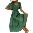 thumbnail image 2 of Women Casual Midi Maxi Dresses Polka Dot Print Short Sleeve V Neck Elastic Waist Boho Beach Dress Green M, 2 of 9