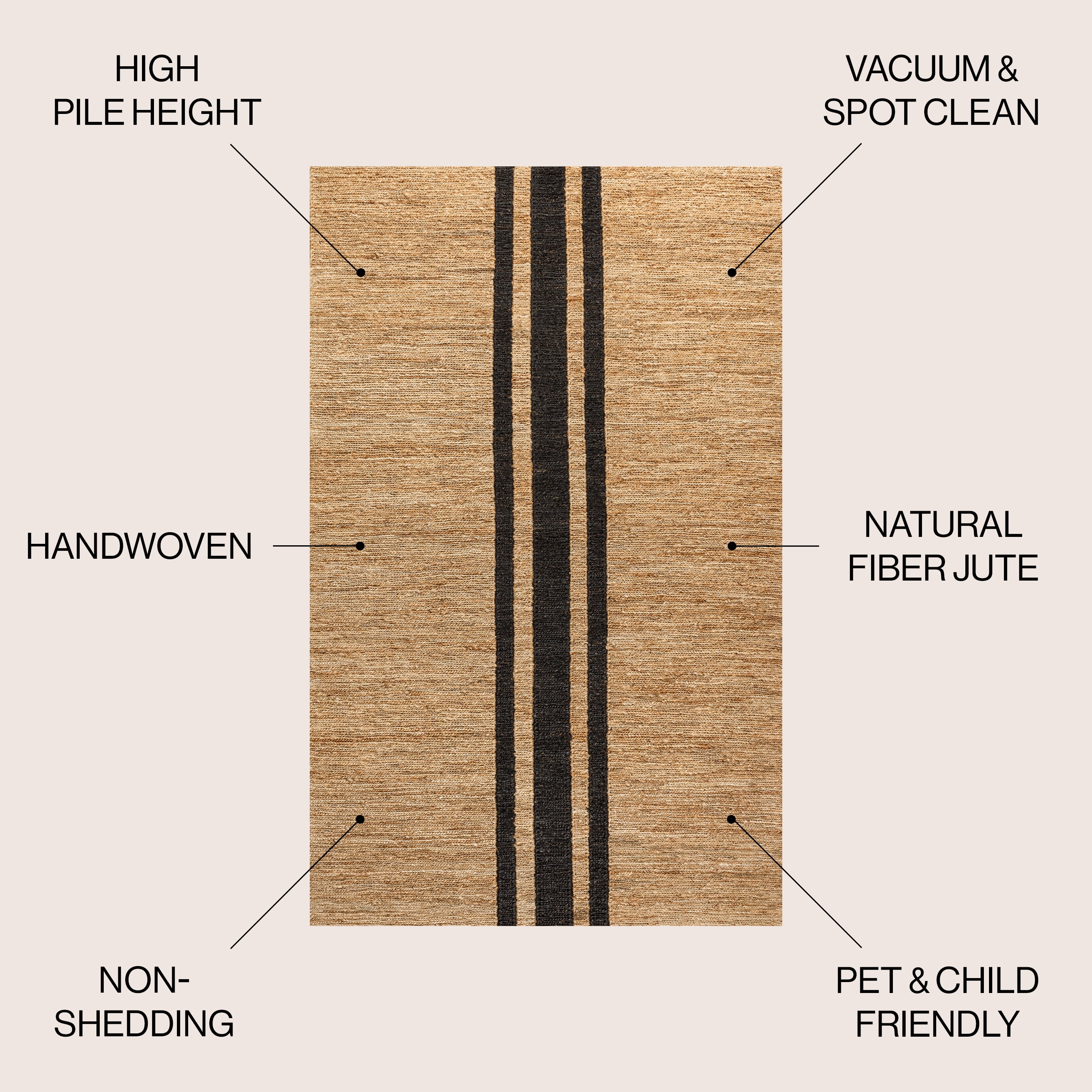 JONATHAN Y NATURAL FIBER 5 x 8 Area Rug, Olivier Rustic Stripe Jute - Natural/Black, NRF200A-5