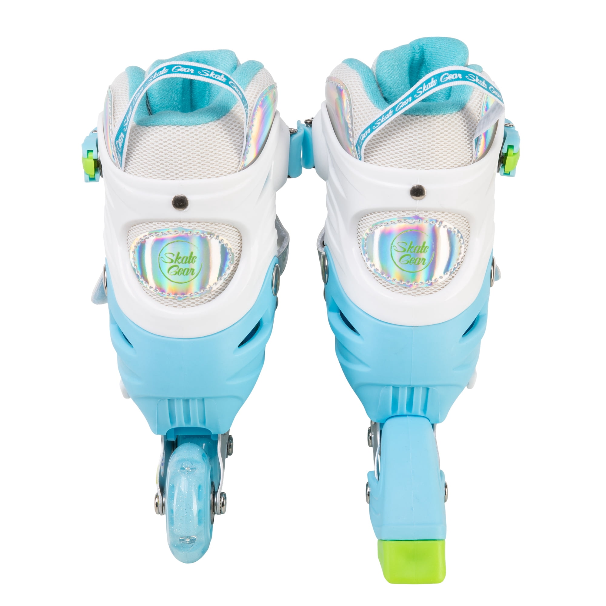 Skate Gear Rainbow Adjustable Light up Inline/Quad Roller Skates for Girls and Boys (Blue - Inline, Large)