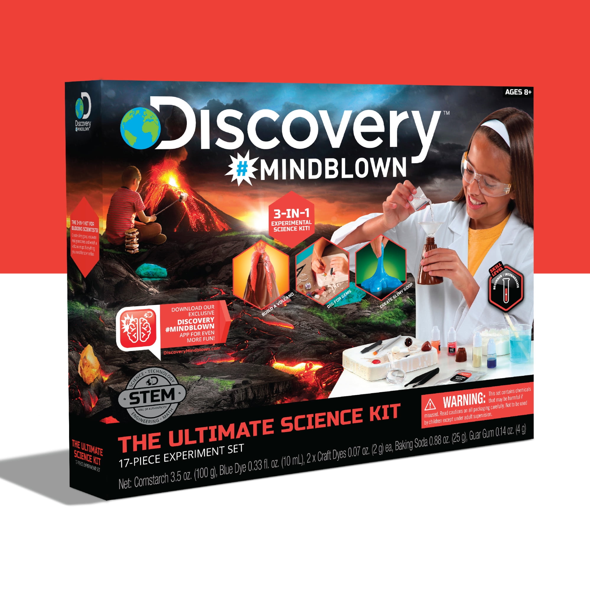 Discovery™ #Mindblown Reaction Lab Chemistry Set, 18-Piece Experiment Kit,  35 Unique Activities, Only Household Items Needed, Create Slime, Goo