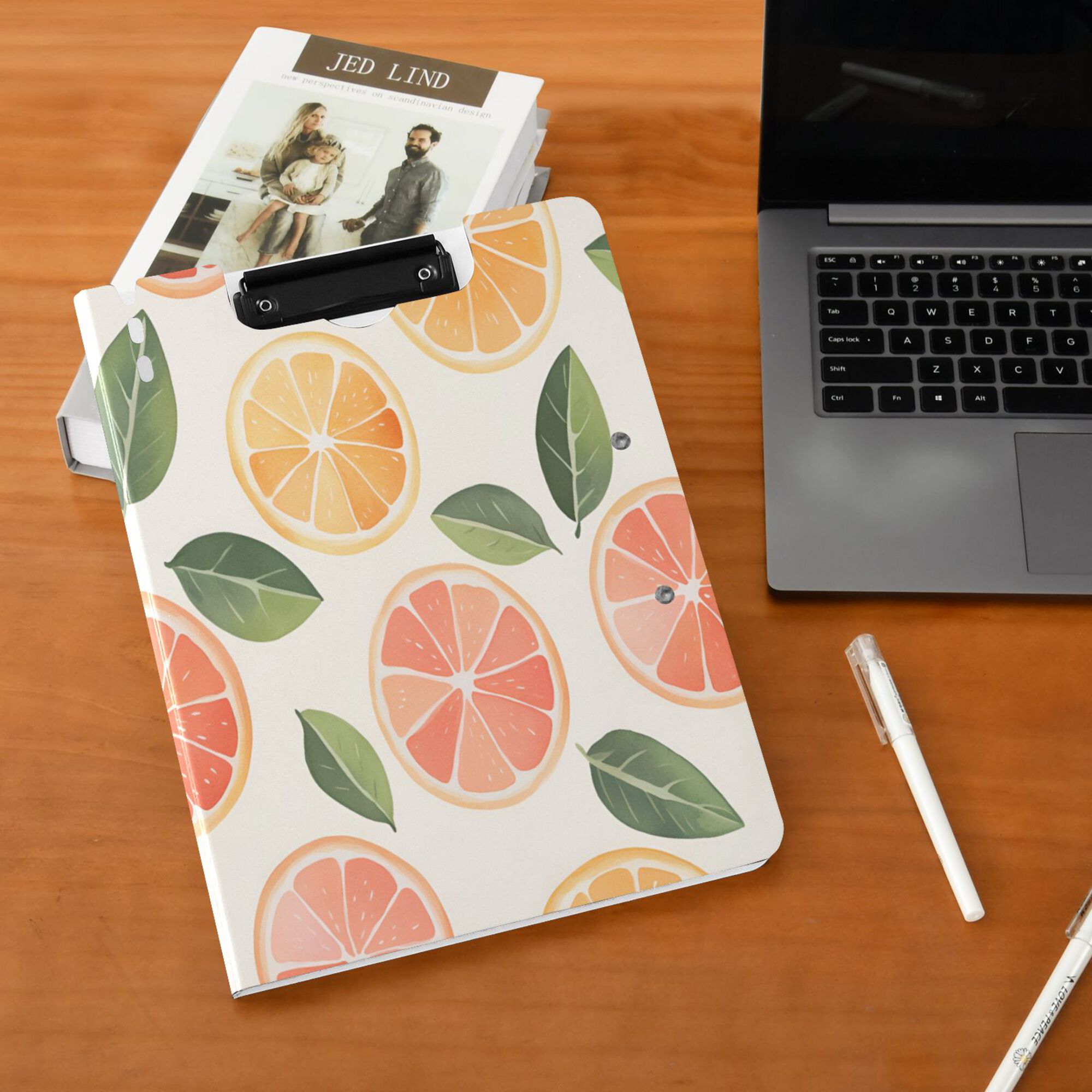 FORMRS A4 Clipboard Folder with Pen Holder Horizontal Foldable School Office Binder, Watercolor Orange
