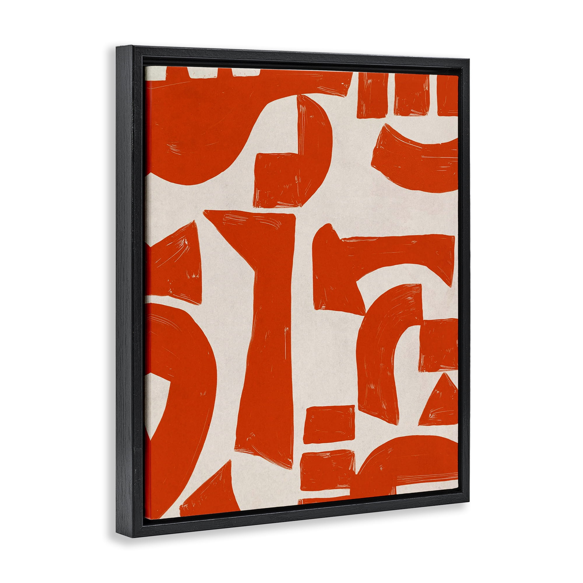 Stupell Industries Red Asymmetrical Shapes Abstract Painting Black Floater Framed Canvas Art Print Wall Art, 17 x 21