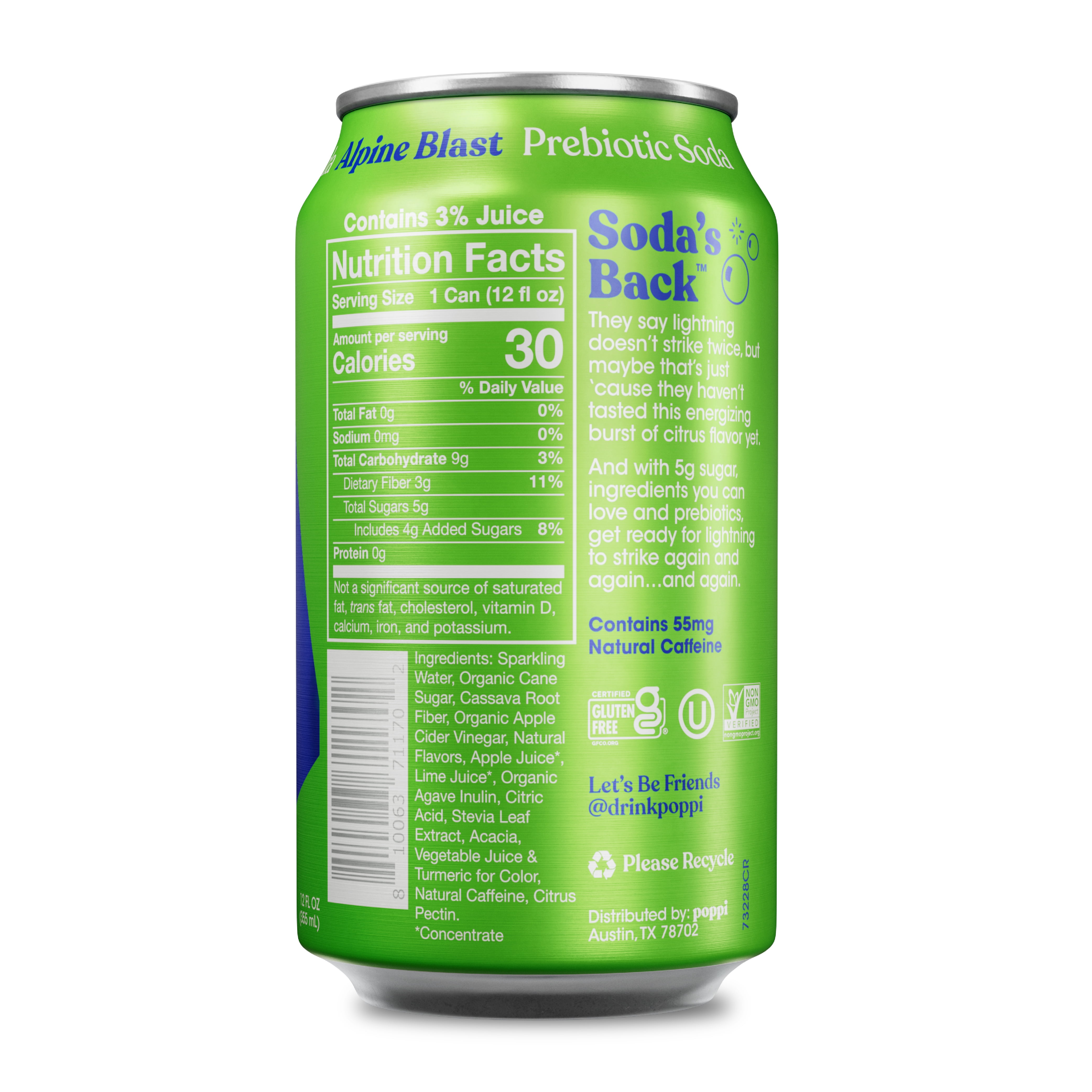 (12 pack) poppi Alpine Blast Prebiotic Soda, 12 fl oz, 1 Pack Can