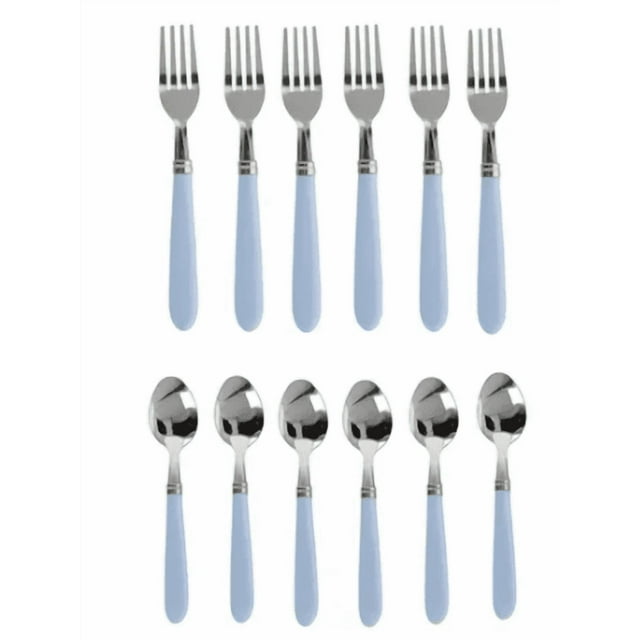 Juego Xtellar Cuchara Tenedor De Acero Mango Acrilico Niño Niña 12pz Color Azul