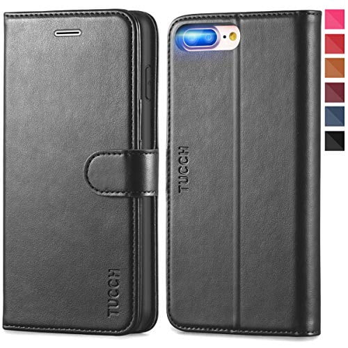 Nadoli for iPhone 8 Plus/7 Plus Wallet Case,Ultra Slim Folio Protective PU Leather Flip Case with 360 Ring Holder Kickstand Card Slot Clear Soft TPU Back Cover for iPhone 8 Plus/7 Plus