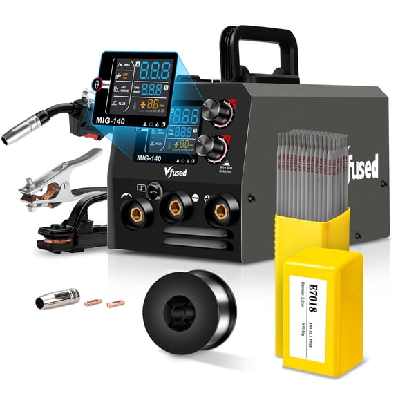 Vfused MIG Welder MIG-140 3 in 1 Flux Core MIG Lift TIG Stick Welding Machine 110V IGBT Inverter Portable with 1LB Wire E7018 11LB Welding Rods