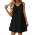 thumbnail image 2 of Jaunzuar Mini Dresses for Women Solid Color Sleeveless V Neck Summer Dresses Beach Vacation Sundresses, S-2XL, 2 of 8