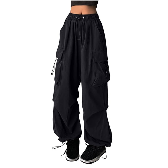 Abcnature Women's Solid Color Fashion Casual Loose Broad Leg Full Length Pants Cargo Pants for Women