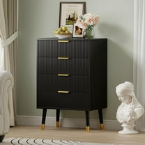 Fluted 4 Drawer Dresser Tall White Dresser with Gold Metal Handles Small Dresser Storage Chest Cabinet Organizer Wood Chest of Drawers for Bedroom,Living Room,Hallway,Entryway