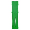 thumbnail image 5 of WENWU Women 2 Piece Outfits Boho Casual Solid Color Vest Sleeveless Top Loose Wide Leg Pants Trousers Two Piece Set Suit Mint Suit for Women Wedding Pant Suits for Bride, 5 of 5