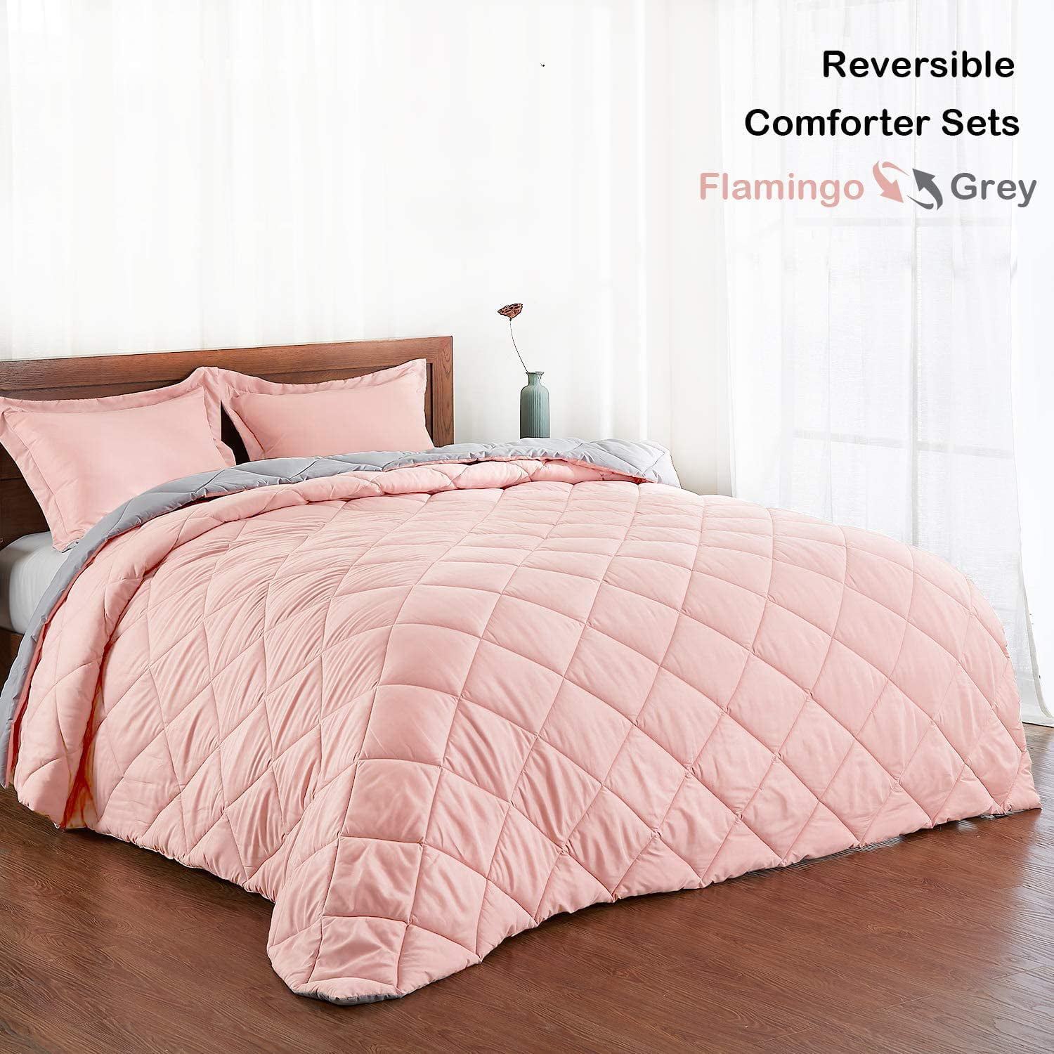Basic Beyond Down Alternative Comforter Set Reversible Bed Comforter for All Seasons with 1 Pillow Sham Twin, Coral/Grey