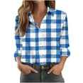 thumbnail image 2 of PNTUTB Blouses for Women Lapel Button Down Fashion Checkered Color-blocking Tops Casual Long Sleeve Loose Shirts, 2 of 6