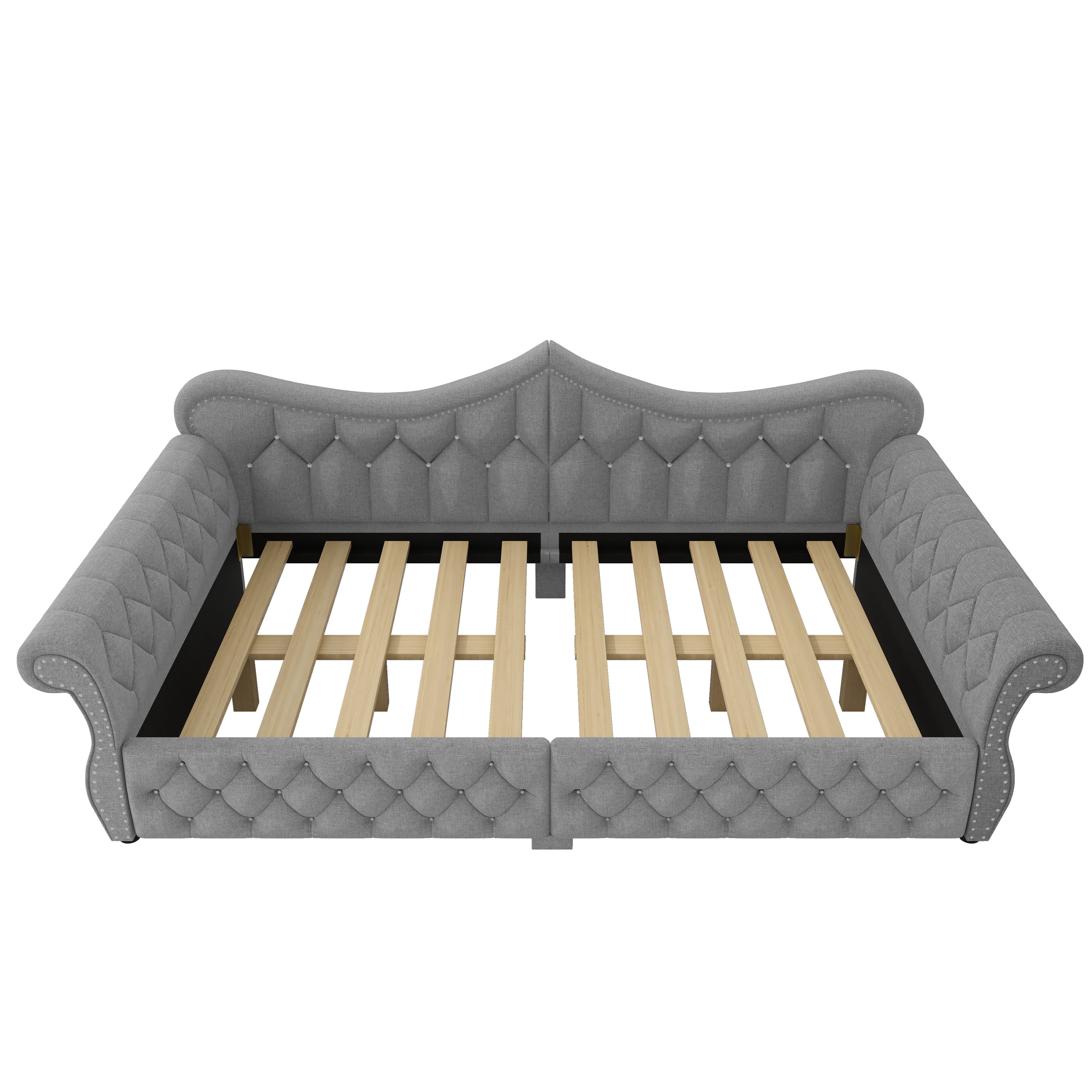 Euroco Upholstery Queen Size Daybed, Sofa Bed with LED Light, Gray