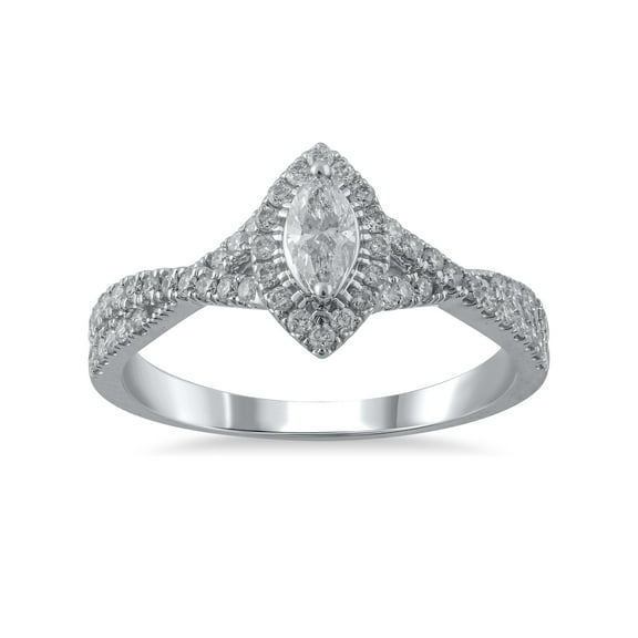 1/2 Carat T.W. (I2 clarity, H-I color) Brilliance Fine Jewelry Marquise cut Diamond Engagement Ring in 10kt White Gold, Size 7