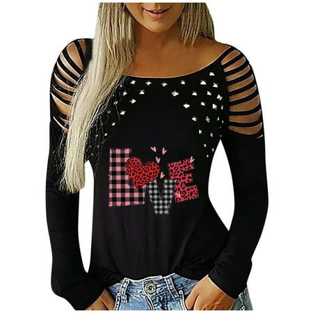 

Hvyesh Women s Valentine s Day Raglan Pullover Sweater Crewneck Heart Letter Sweatshirt Cricket Boyfriend Blouses Tops for Leggings Black shirts for women L