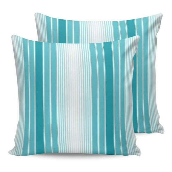 Outdoor Waterproof Throw Pillow Covers Set of 2 Turquoise Striped Decorative Pillowcases Square Outdoor Pillows Cushion Case 16x16 Inch Ombre Vertical Stripes Patio Pillows for Couch Sofa Bed Garden