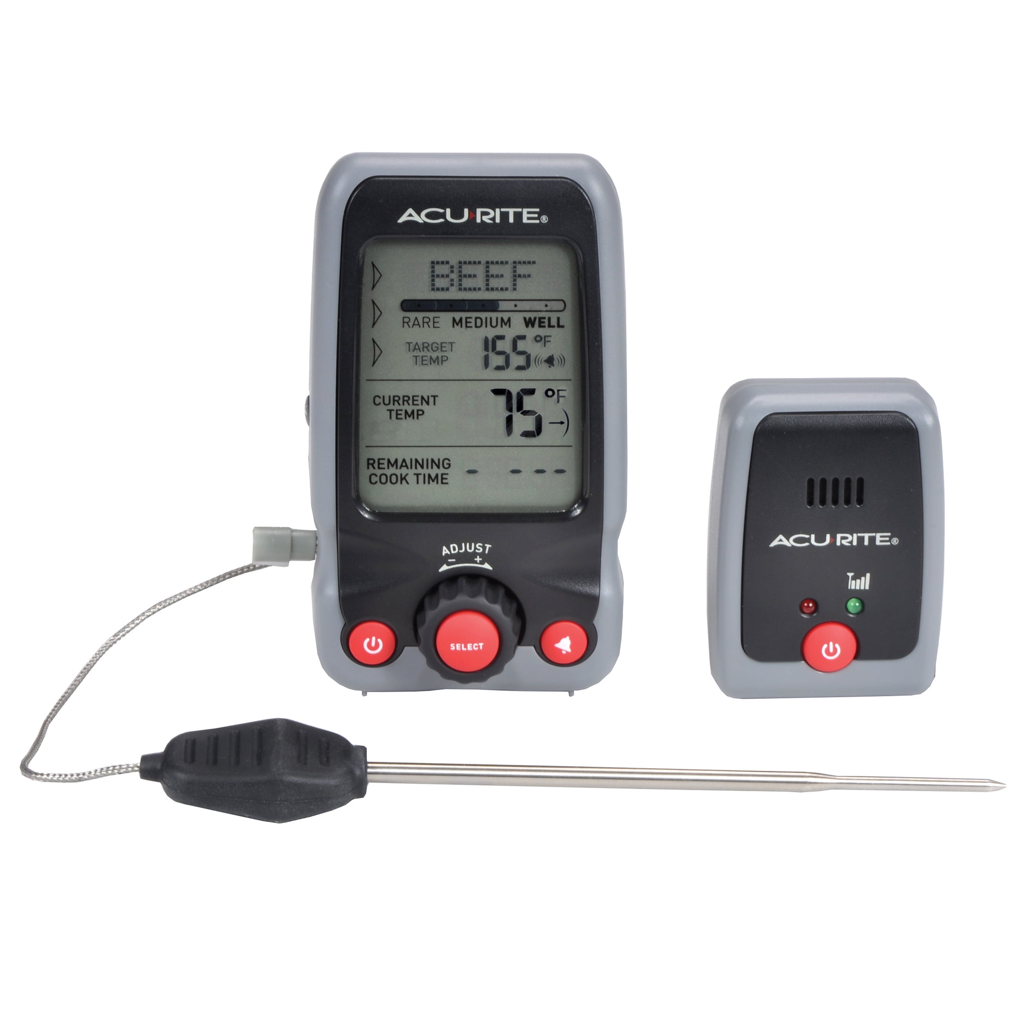 AcuRite Digital Meat Thermometer with Wireless Pager and Time-Left-to-Cook (00278A2)