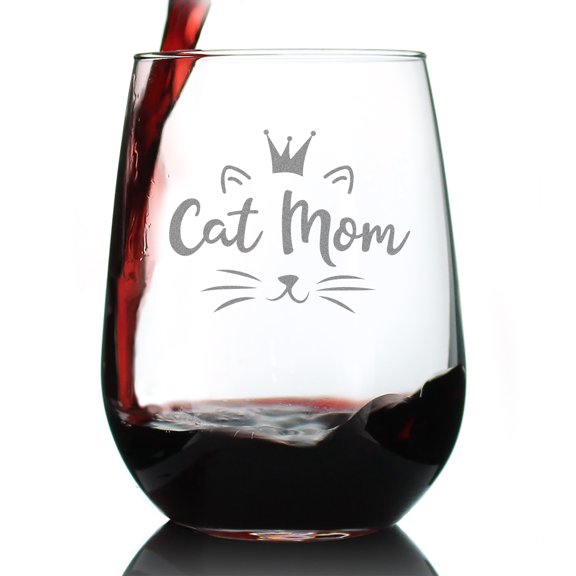 Bevvee Stemless Wine Glass 17 oz Cat Mom Cat Mom Gifts Wine Glasses