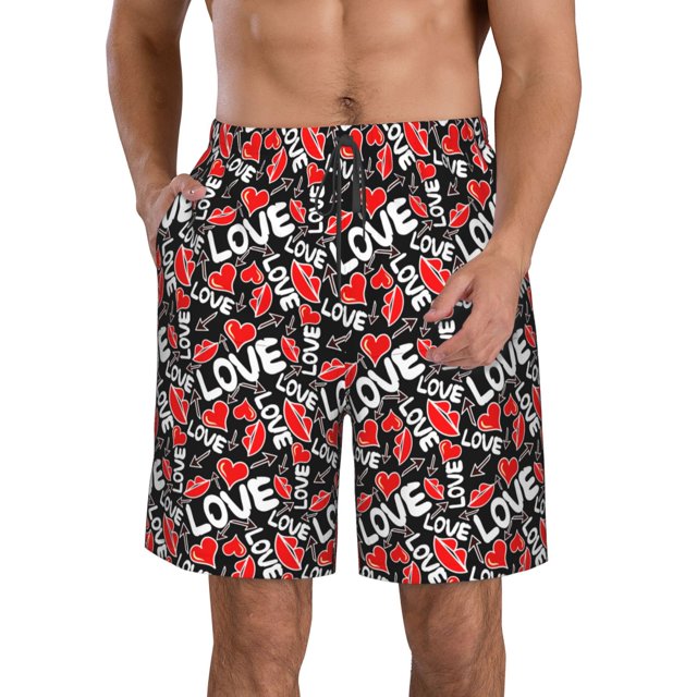 Fotbe Graffiti Valentine Day Trajes de Baño Estampados para Hombre, Shorts de Verano de Secado Rápido, Ropa de Playa, Bañadores-X-Large