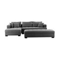 thumbnail image 3 of 111'' Tufted Fabric L-Shaped 3-Seat Sectional Sofa Set with Chaise Lounge & Ottoman Coffee Table Bench, Dark Grey, 3 of 9