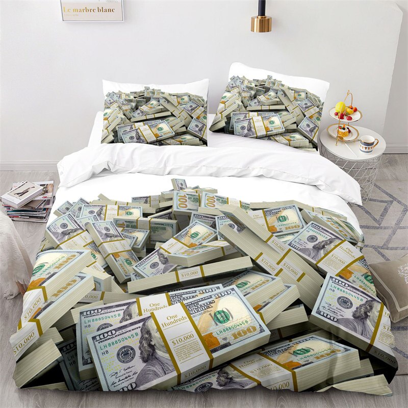 Money Bedding Set Microfiber Dollar Bills of United States Print Duvet Cover Twin King Size For
