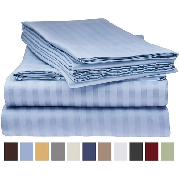 400 Thread Count 4 Piece Quality Sheet Set 12 Inch Deep Pocket 100% Egyptian Cotton Stripe Pattern