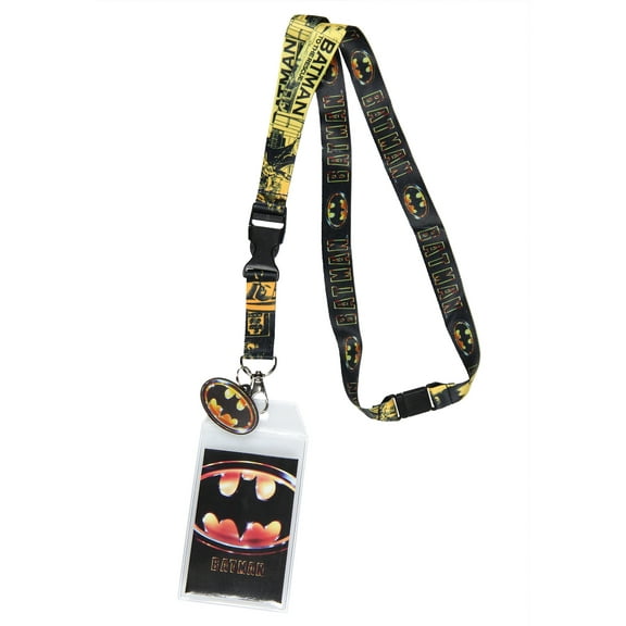 DC Comics Batman 1989 Movie Classic Batman Logo Reversible Breakaway Lanyard ID Badge Holder w Bat Symbol Rubber Charm