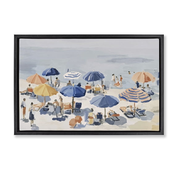 Stupell Industries Summer Fun Beach Crowd Black Framed Floater Canvas Wall Art, design by Jacky Ngan