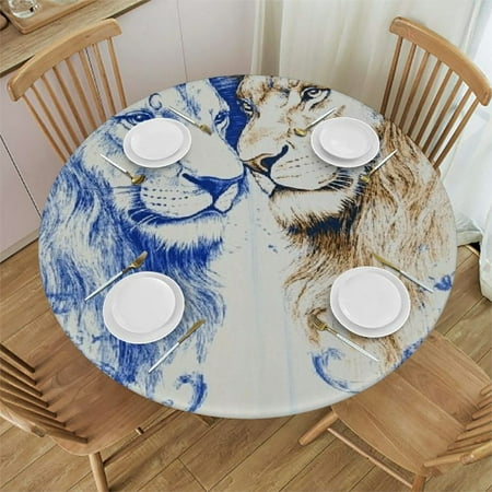 

Autua Lions The Round Tablecloth Stain-Resistant and Washable Ideal for Indoor and Outdoor Use 100% Polyester Full Width Single-Sided Printing Outdoor Fitted 31 -35