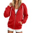 thumbnail image 2 of Lumtrix Zip Up Hoodie Women Long Sleeve Fall Winter Oversized Sweatshirts Zipper Oversized Cute Track Jackets With Pockets Red L, 2 of 5