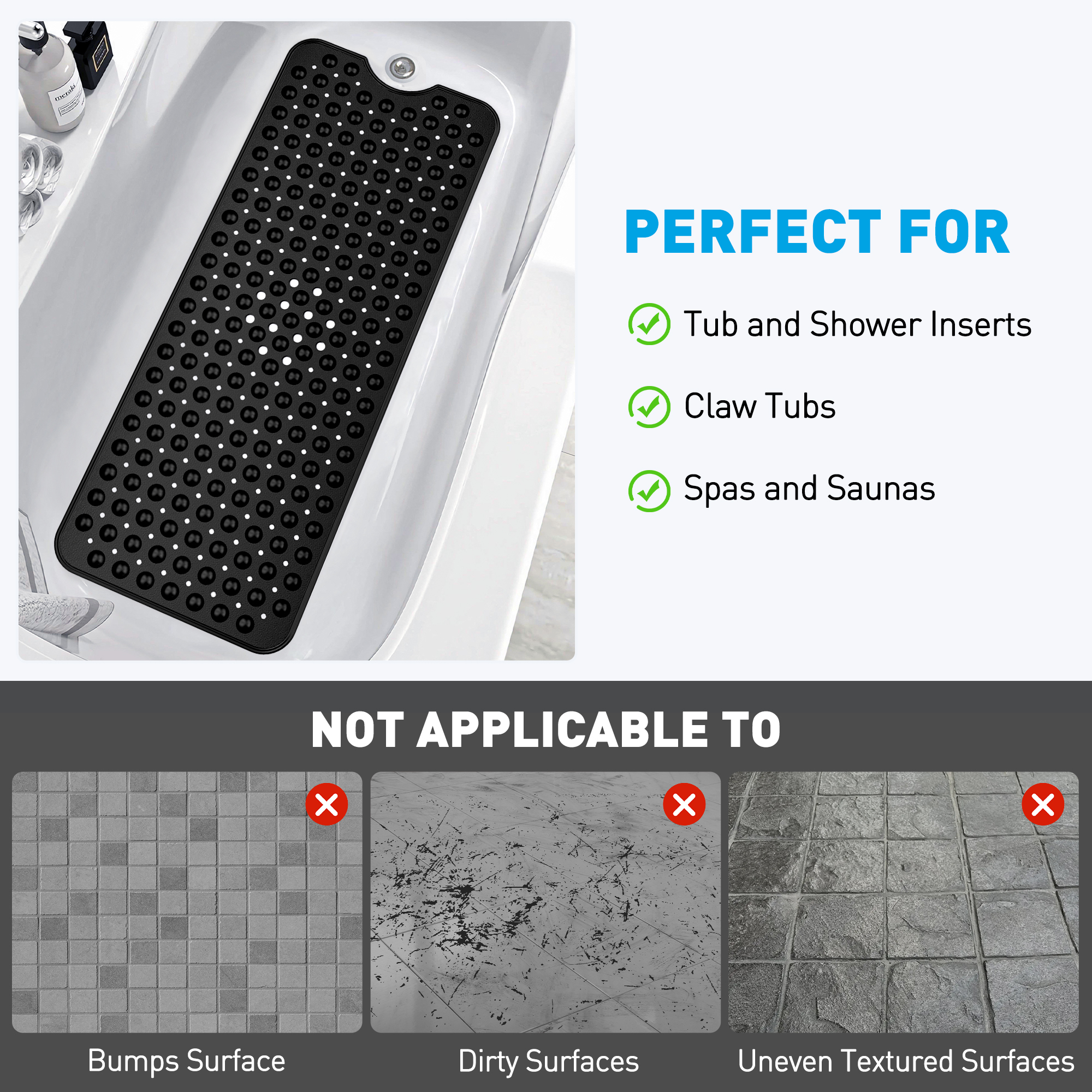 GPED Non-Slip Bathtub Mat, 39x16 inches, Black photo 4
