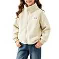 thumbnail image 6 of Owordtank Girls Stand Collar O-Ring Zip Up Fleece Jacket With Chest Label Patch Ribbed Cuffs, 6 of 6
