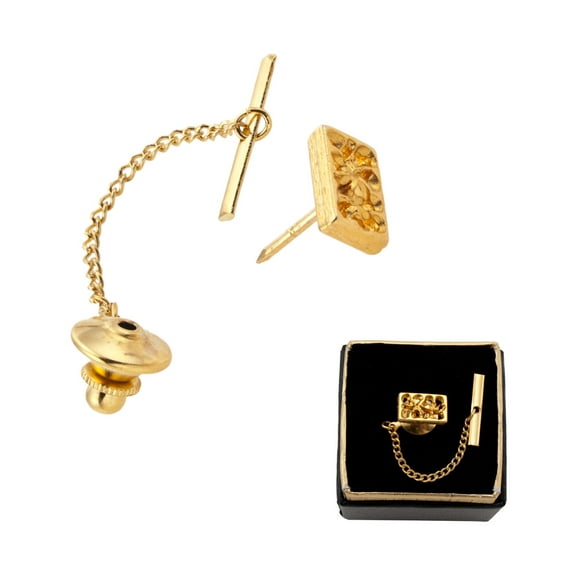 Gold Tone Openwork Abstract Textured Rectangle Tie Tac Tack Pin Gift Mens Adult Male