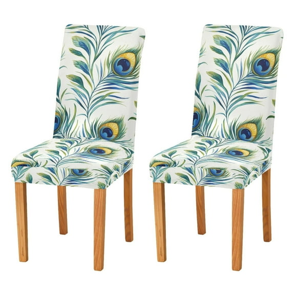 Yayeee 2 Pack Dining Chair Covers Stretch Parson Chairs Slipcovers Seat Protector, Peacock Feather